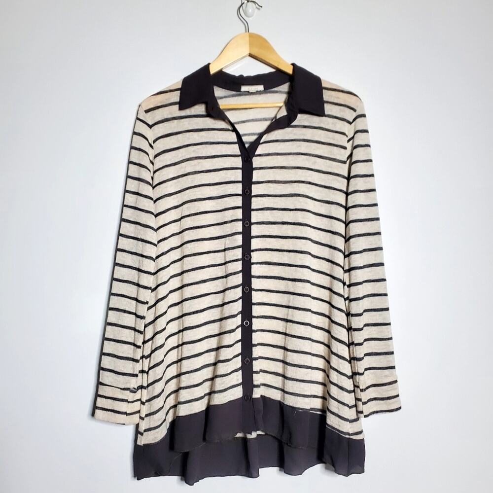 Pleione Grey Striped Collared Tunic top Size XL Great condition